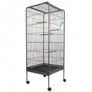 Steel Bird Cage With Rolling Stand Plastic Feeder PP Slide-out Tray Large Flight Cage For Parrots Parakeets Cockatiels Pigeons Lovebirds Antique Gray