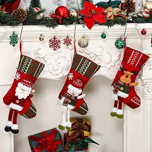 Christmas Stockings, 3 PCS Burlap Christmas Stockings, Santa, Snowman, Reindeer Xmas Custom Stockings Bulk Décor for Family Holiday Christmas Party Decorations Xmas Tree Decoration (13.4" X 8.3")