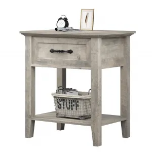 Square Nightstand, Bedside Table End Table for Bedroom Nursery Living Room, End Table with Storage Drawer, Easy Assembly, 1 PC-Gray