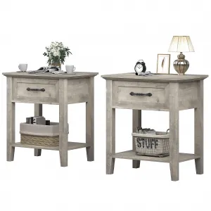 Square Nightstand Set of 2, End Table with Drawer, Side Table for Spaces, 2 Tiers Storage Shelves with Dresser, Bedside Table for Living Room, Bedroom, Dorm, Gray