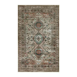 Washable Rug 5x7 Antique Large Brown Distressed Indoor Floor Cover Non-Slip Low Pile Lightweight Carpet for Living Room Bedroom Dining Room