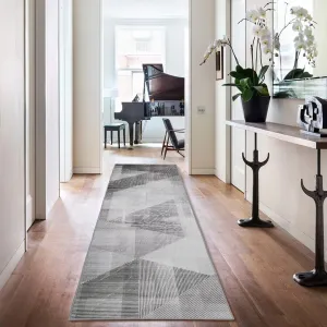 Long Runner Rug Non-Shedding Geometric Rug for Hallway 2x7.6 Grey
