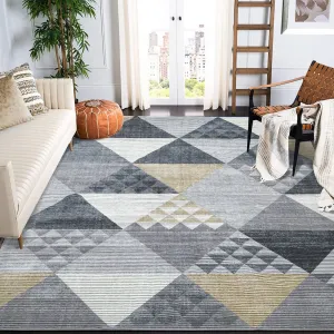 Area Rug, Modern Accent Rug 4x6 Soft Floor Cover Indoor Stylish Mat Abstract Distressed Geometric Carpet Washable Non-Shedding Contemporary Floor Mat Living Room Dining Room Bedroom Yellow