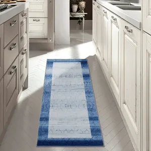 Boho Border Rug Moroccan Area Rug Ultra Soft Traditional Rug Small Area Rug for Entryway Kitchen Bedroom Navy Accent Washable Area Rug Off-White and Navy 120x170cm