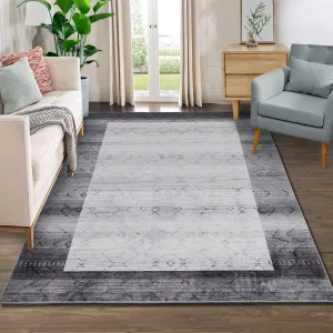Boho Area Rug Vintage Anti-Slip Rubber Backing Entryway Rug Machine Washable Non-Shedding Small Rugs Indoor Boho Mat Bathroom Rug, Grey, 80x150cm