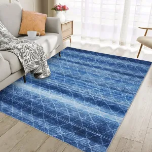 Area Rug 8x10 Geometric Rug Modern Rug Indoor Floor Print Diamond Carpet Rug Velvet Mat Foldable Accent Rug Lightweight Kitchen Living Room Bedroom Dining Room, Navy
