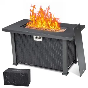 44" Propane Fire Pit Table - 50,000 BTU Rectangle Fire Table with Cover & Rain Cover, Sturdy Steel Frame, Iron Fence Surface, CSA Certified, Black