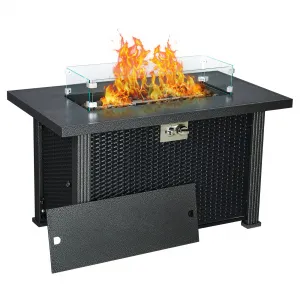 44" x 25" x 24.5" Propane Fire Pit Table - 50,000 BTU Rectangle Fire Table with Windshield, Steel Frame & Iron Fence Surface, CSA Certified, Black