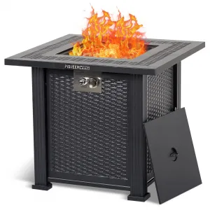 28" Propane Fire Pit Table - 50,000 BTU Rectangle Fire Table with Cover, Sturdy Steel Frame & Iron Fence Surface, CSA Certified, Black