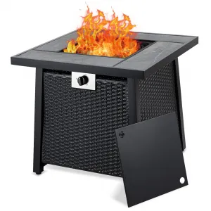 28 Inch Propane Fire Pit Table, 50000BTU Rectangle Fire Table with Cover, Sturdy Steel and Iron Fence Surface, CSA Safety Certified, Companion for Your Garden