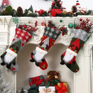 3pcs Christmas Stockings, 19 Inches Large 3D Christmas Socks Gift Bag, Gnomes Santa Christmas Stockings Fireplace Hanging Stockings for Christmas