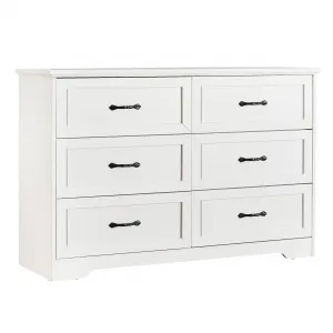 6 Drawers Dresser for Bedroom, Chest of Drawers with Wide Metal Handle,Farmhouse Modern Wooden Dresser, Storage Organizer for Bedroom, Living Room, Kids Room(White)