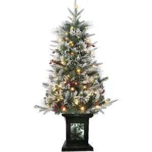 3 ft Christmas Tree, Small Prelit Snow Flocked Christmas Tree with 78 Warm White Lights, Battery Box, 8 Lighting Modes, Xmas Holiday Decor for Tabletop, Home, Entrances