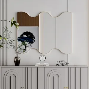 30x35 Inch Bathroom Wall Mirror Metal Frame Curled Edge Rectangular Mirror Home Decor Golden