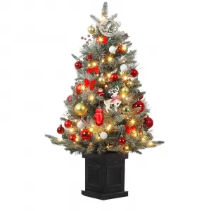 3ft Prelit Premium Snow Flocked Artificial Christmas Tree with 8 Modes Warm White Led, Mini Prelit Xmas Pine Tree for Christmas Decoration, Yard, Home, Office, Outdoor, Indoor