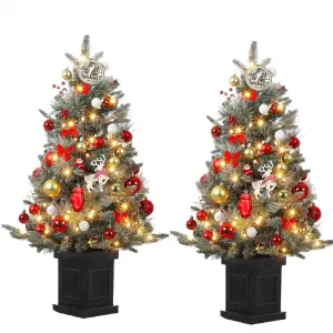 3ft Prelit Premium Snow Flocked Artificial Christmas Tree with 8 Mode Warm White Led, Mini Lighted Xmas Pine Tree for Christmas Decoration,Yard, Home, Office, Outdoor, Indoor(2 PCS)