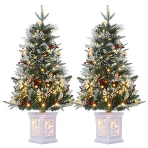 3ft Mini Christmas Tree, 2 Set Pre-Lit Artificial Tree with 78 Lights, Tabletop Christmas Tree with 8 Lighting Modes, Snow Flocked Xmas Tree with Snowflake Base, Battery Operated