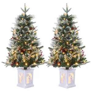 3ft Pre-Lit Christmas Tree with 78 LED Lights, Artificial Christmas Tree with Snowflakes and Red Berries, 8 Lighting Modes, Lighting Snowman Base for Home, Porch, Office, Set of 2