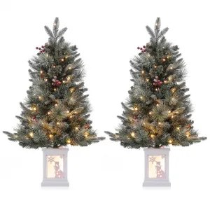 3ft Prelit Artificial Christmas Tree with 78 Warm White LEDs, Premium Mini Snow Flocked Xmas Pine Tree for for Front Door, Porch, Entryway, Fireside Christmas Decoration, 2 PCS