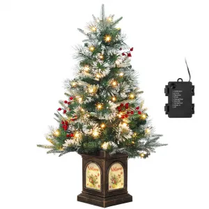 3ft Mini Christmas Tree, Premium Snow Flocked Artificial Christmas Tree with 78 Warm White LED Lights, Pre Lit Xmas Pine Tree for Christmas Decoration, Yard, Home, Office