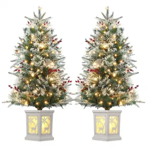 3ft Pre-Lit Christmas Tree, Small Lighted Christmas Tree with Lighting Elk Base, Artificial Xmas Trees with 78 LED Lights & 8 Lighting Modes Christmas Decoration for Home, Office, Set of 2