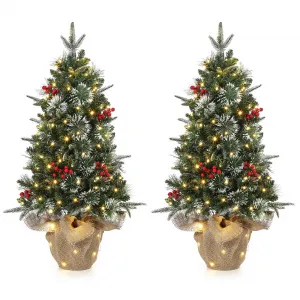 3ft Mini Pre Lit Christmas Tree with Burlap Base, Artificial Small Tabletop Xmas Tree with 78 LED Lights, 8 Lighting Modes, Remote Control Christmas Tree for Home, Porch, Office(2 PCS)