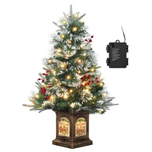 3ft Small Christmas Tree, Pre Lit Snow Flocked Artificial Christmas Tree with 78 Warm White LED Lights, Premium Xmas Pine Tree for Christmas Decoration, Yard, Home, Office