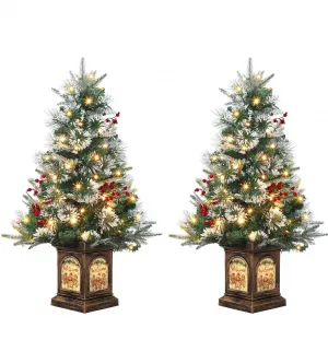3ft Small Christmas Tree, Pre Lit Snow Flocked Artificial Christmas Tree with 78 Warm White LED Lights, Premium Xmas Pine Tree for Christmas Decoration, Yard, Home, Office(2 PCS)