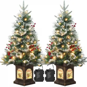 3ft Mini Christmas Tree, Premium Snow Flocked Artificial Christmas Tree with 78 Warm White LED Lights, Pre Lit Xmas Pine Tree for Christmas Decoration, Yard, Home, Office(2 PCS)