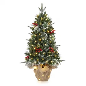 3ft Mini Pre Lit Christmas Tree with Burlap Base, Artificial Small Tabletop Xmas Tree with 78 LED Lights, 8 Lighting Modes, Remote Control Christmas Tree for Home, Porch, Office