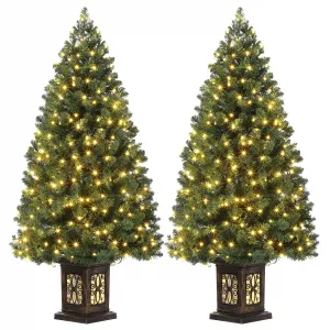 4.5ft Artificial Fiber Optic Christmas Tree with 300 LED Lights, 8 Lighting Modes, Pre-Lit Artificial Potted Xmas Tree, Christmas Decoration for Yard, Home, Entrances - 2PCS