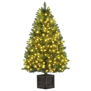 4.5ft Christmas Tree with 300 LED Lights, 8 Lighting Modes, Pre-Lit Artificial Fiber Optic Xmas Tree, Potted Christmas Tree Decoration for Home, Office, and Hallways