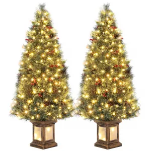 4.5ft Artificial Christmas Tree, Pre-Decorated Christmas Tree with 108 Lights, Realistic Pine Needles, Hinged Branches and Lighting Vintage Potted Base for Home, Office, Party Decoration