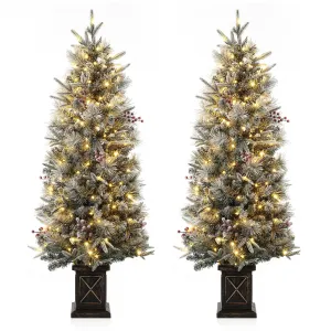 4.5ft Xmas Tree Set of 2, Pre Lit Snow Flocked Artificial Christmas Tree with 200 LED Lights & 8 Lighting Modes, Premium Christmas Pine Tree for Christmas Decoration, Yard, Home, Office