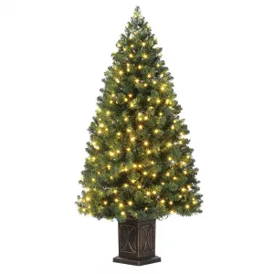 4.5ft Christmas Tree, Pre-Lit Artificial Fiber Optic Christmas Tree with 300 LEDs & 8 Lighting Modes, Prelit Xmas Pine Tree Christmas Decoration for Yard, Home, Entrances - 1PCS