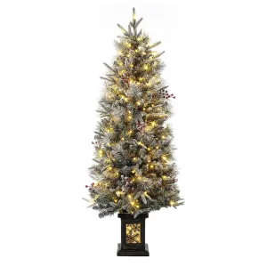 4.5ft Christmas Tree, Pre-Lit Artificial Christmas Tree with Snowflake Base, 200 LEDs & 8 Lighting Modes, Prelit Xmas Pine Tree Christmas Decoration for Yard, Home, Office, Entrances