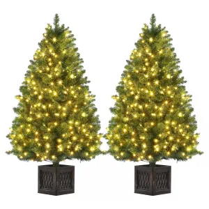 4.5ft Christmas Tree with 300 LED Lights, 8 Lighting Modes, Pre-Lit Artificial Fiber Optic Xmas Tree, Potted Christmas Tree Decoration for Home, Office, and Hallways - 2 PCS