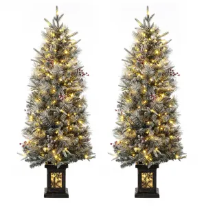 4.5ft Christmas Tree Set of 2, Pre-Lit Artificial Christmas Tree with Snowflake Base, 200 LEDs & 8 Lighting Modes, Prelit Xmas Pine Tree Christmas Decoration for Yard, Office, Entrances