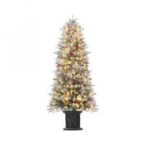 4.5ft Xmas Tree, Pre Lit Snow Flocked Artificial Christmas Tree with 200 LED Lights & 8 Lighting Modes, Premium Christmas Pine Tree for Christmas Decoration, Yard, Home, Office