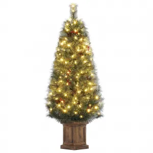 4.5ft Pre-Lit Christmas Tree with 108 LED Lights & 8 Lighting Modes, Artificial Christmas Tree with Vintage Potted, Easy Assembly, Fake Xmas Tree for Home Office Party Decor