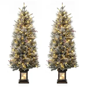 4.5ft Christmas Tree, Pre Lit Snow Flocked Artificial Christmas Tree with 200 LED Lights & 8 Lighting Modes, Premium Xmas Pine Tree for Christmas Decoration, Yard, Home, Office - 2PCS
