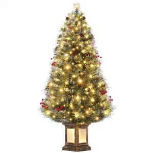 4.5FT Artificial Christmas Pine Tree, Pre-Lit with 100 Warm LED Lights, Hinged Construction, Metal Trunk, Bendable Branches, Transparent Light Box Base, Ideal for Home Party Decoration