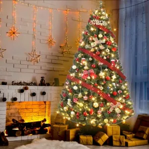 7.5FT Premium Spruce Artificial Holiday Christmas Tree for Home, Office, Party Decoration w/ 1,450 Branch Tips, Easy Assembly, Metal Hinges & Foldable Base