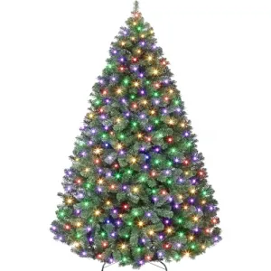7.5FT Prelit Christmas Tree Artificial Christmas Tree with 9 Mode 500 RGBW LED Color Changing Lights 1,450 Tips Metal Stand and Hinged Branches, 7.5 * 4 * 4FT