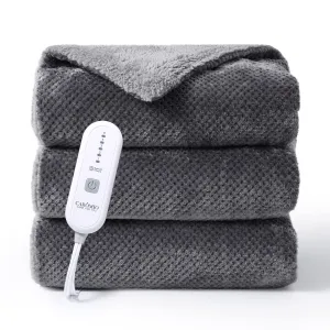 Heated Electric Blanket Throw, Flannel Sherpa Heating Blankets, Soft Thicken Heated Throws for Couch with 5 Heat Settings and 4 Hours Auto Shut Off, Grey, 50"× 60"