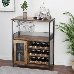 Large Storage Wine Cabinet with Detachable Rack & Mesh Door, Grey - Rustic Brown