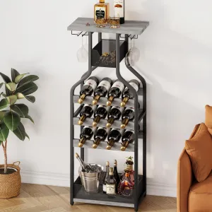 Grey Metal Wine Rack Console Table, Freestanding Floor Bottles Organizer & Display Shelf,Durable Metal Freestanding Wine Storage Cabinet Shelf ,for Bar Kitchen Dining (Grey)