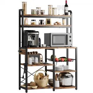 Bakers Rack with Power Outlet, Coffee Bar with Wire Drawer, Microwave Stand, Kitchen Buffet Table with Large Storage, 6-Tier Kitchen Storage Rack with Hutch for Dining, Living Room, Brown