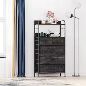 5-Drawer Dresser with Shelf, Tall Fabric Storage, Metal Frame, Charcoal Black, Easy Assembly, Multi-Scene Use