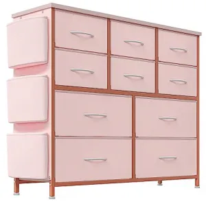 Dresser with 10 Drawers, Dressers & Chest of Drawers with Wood Tabletop for Bedroom Living Room Entryway - Pink